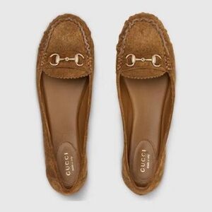 Gucci GG Logo and Horsebit Details Suede Ballerina Flat